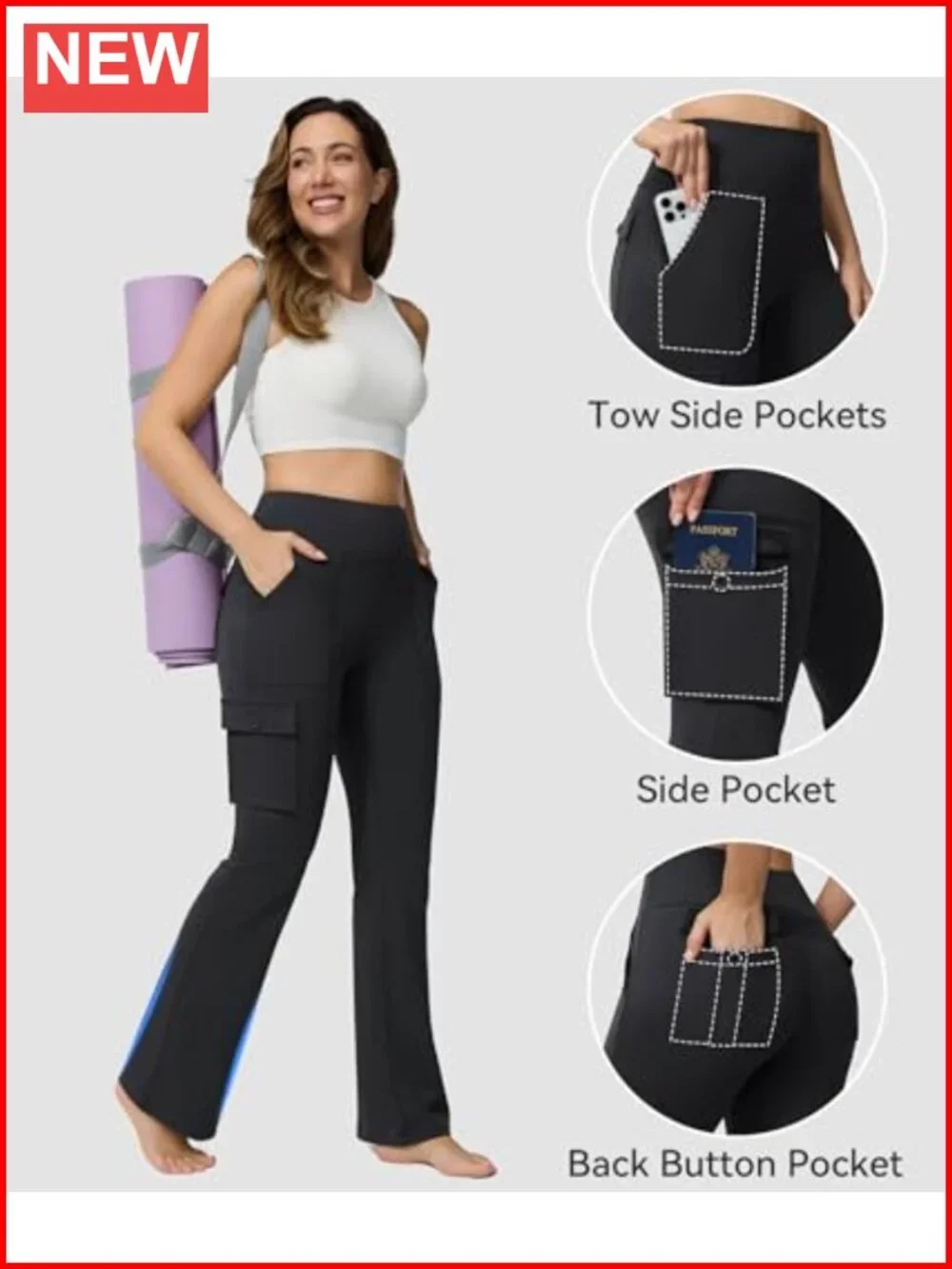 High Waisted Flare Yoga Leggings with 6 Pockets Bootcut Pants